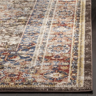 Bijar Brown and Rust Floral Motif Wool Runner Rug