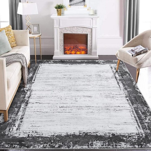 Modern Bordered Area Rug Washable Rug Living Room Rug Soft Low Pile Rug,  5'x7' Gray : Target