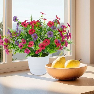 24 PCS Artificial Eucalyptus Violet Flowers with 6 PCS Fern Leaves,Real Touch Fake Flowers,UV Resistant Silk Flowers for Garden, Wedding, Home Decor - 1 of 4