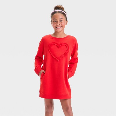 Girls' Long Sleeve French Terry 'Heart' Valentine's Day Dress - Cat & Jack™ Red S