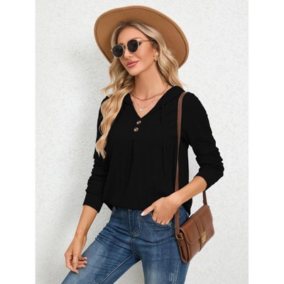 Women's Long Sleeve Blouses Dressy Casual  Fall Winter Henley V Neck Tunic Tops Button Shirts