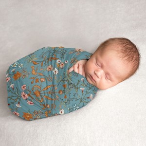 Sweet Jojo Designs Girl Swaddle Baby Blanket Boho Floral Wildflower Blue Orange and Pink - 1 of 4