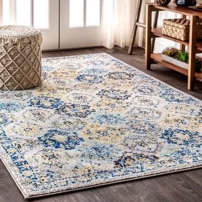 Blue and Multicolor Synthetic 8' x 10' Reversible Area Rug