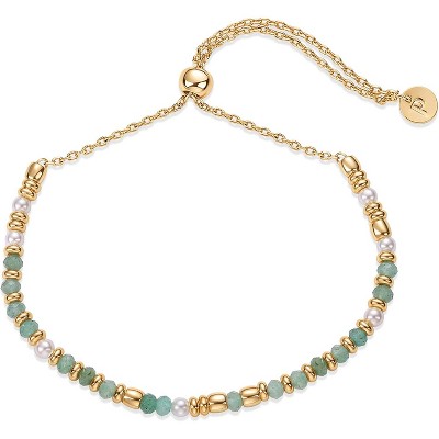 14K Yellow Gold Plated Beaded Enamel and Gemstones Bracelets | Colored Boho Festival Adjustable Slider Bracelet