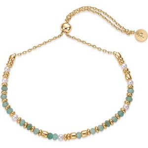 14K Yellow Gold Plated Beaded Enamel and Gemstones Bracelets | Colored Boho Festival Adjustable Slider Bracelet - 1 of 4