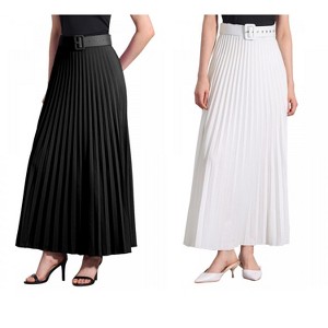 INSPIRE CHIC Women's Flowy Pleated Elastic High Waist with Belt A-line Skirt 2 Packs - 1 of 4