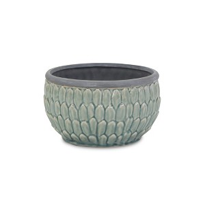 HomeRoots 8" Aqua Textural Tone On Tone Ceramic Indoor Outdoor Round Pot Planter - 1 of 3