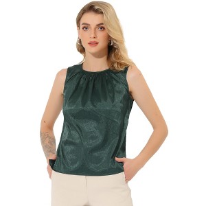 Allegra K Women's Satin Round Neck Sleeveless Work Office Pleated Blouse - 1 of 4