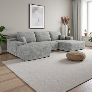 107" Cloud Plush Corduroy U-Shaped Sectional Sofa with Right Chaise & Ottoman - 1 of 4