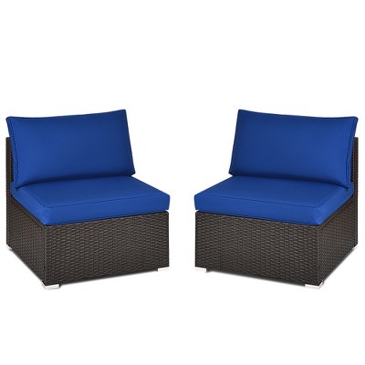 Tangkula 2PCS Patio Sectional Armless Sofas Rattan Furniture Set Outdoor w/ Cushions