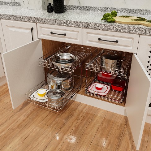 Homlux Pull-out 2 Tier Home Organizer - 21d X 17w X 13.8h Sliver : Target