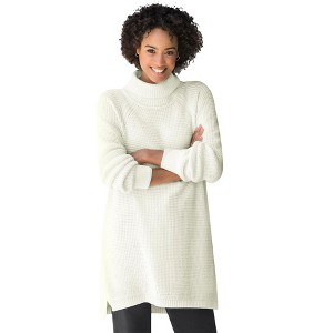 Woman Within Plus Size Waffle Knit Turtleneck Sweater - L, Ivory - 1 of 2