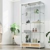 Modern Glass Display Cabinet with 2 Large Drawers, Bookshelf Storage Cabinet Accent Cabinet with LED lights - ModernLuxe - 2 of 4