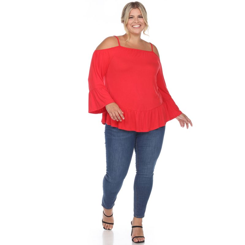 Plus Size Cold Shoulder Ruffle Sleeve Top -White Mark, 4 of 6
