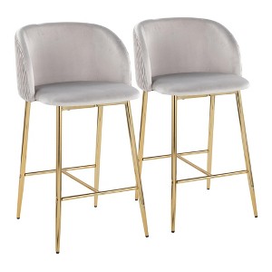 Contemporary Fixed-Height Counter Stool with Pleated Wave Backrest and Metal Legs (Set of 2) - 1 of 4