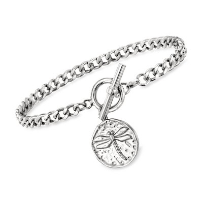 Ross-Simons Italian Sterling Silver Toggle Bracelet With Dragonfly Charm. 7 inches