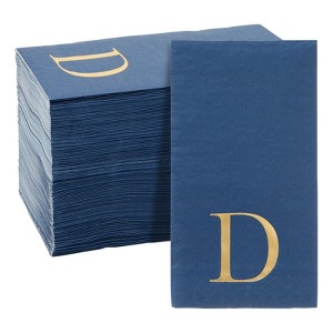 100 Navy Monogrammed Napkins Gold Foil Initial for Engagement, Wedding (4x8 Inches) - 1 of 4