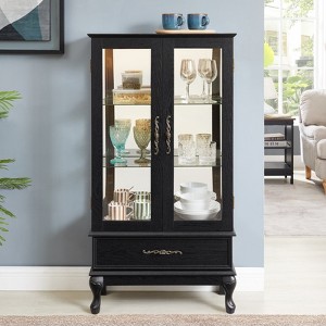 FONTOI Corner Curio Cabinet with Adjustable Shelves, Display Storage with 2 Doors,1 Drawer for Living Room, Black, 11.81"*51.58"*25.98" - 1 of 4