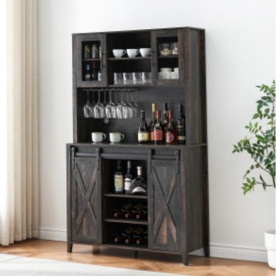 Burnt Color X-Door Wine Cabinet，Rich retro hue,for retro restaurants, studies