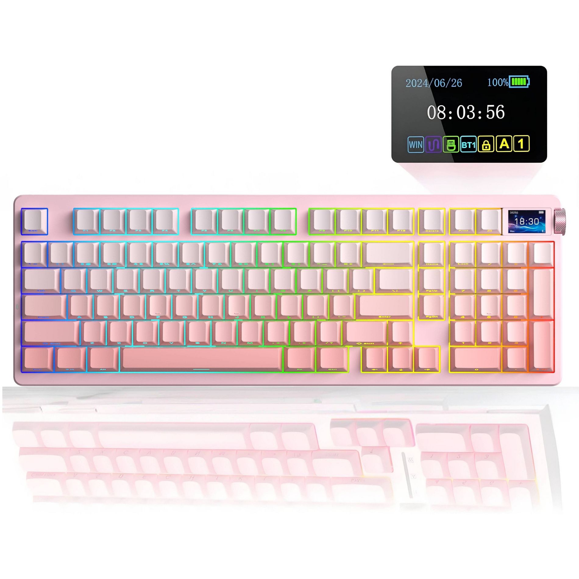 AULA NOVA 99 96% Wireless Mechanical Gaming Keyboard Hot Swap RGB TFT Screen NumPad Tri-Connect - Pink