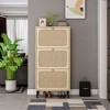 23.63"Natural Rattan 3 Door Shoe Rack, Freestanding Modern Shoe Storage Cabinet, for Entryway,Natural - 2 of 4
