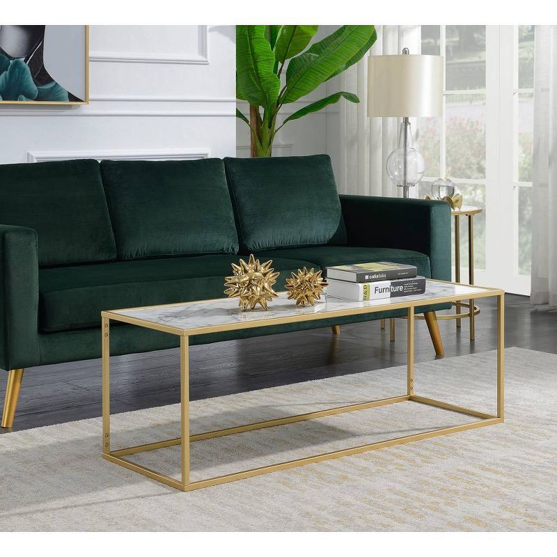 Gold Coast Faux Marble Rectangle Coffee Table White Faux Marble/Gold Frame - Breighton Home, 5 of 6