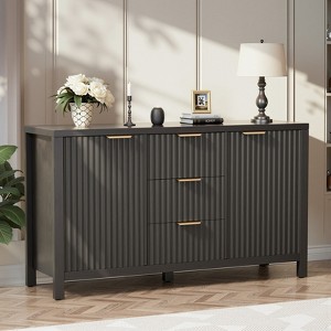 Belord Modern Fluted Sideboard Buffet Cabinet with Storage, Black Credenza with 3 Drawers for Kitchen & Living Room - 1 of 4