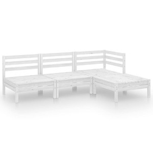 vidaXL Patio Furniture Set 4 Piece Garden Sectional Sofa Set Solid Wood Pine - White - 1 of 4