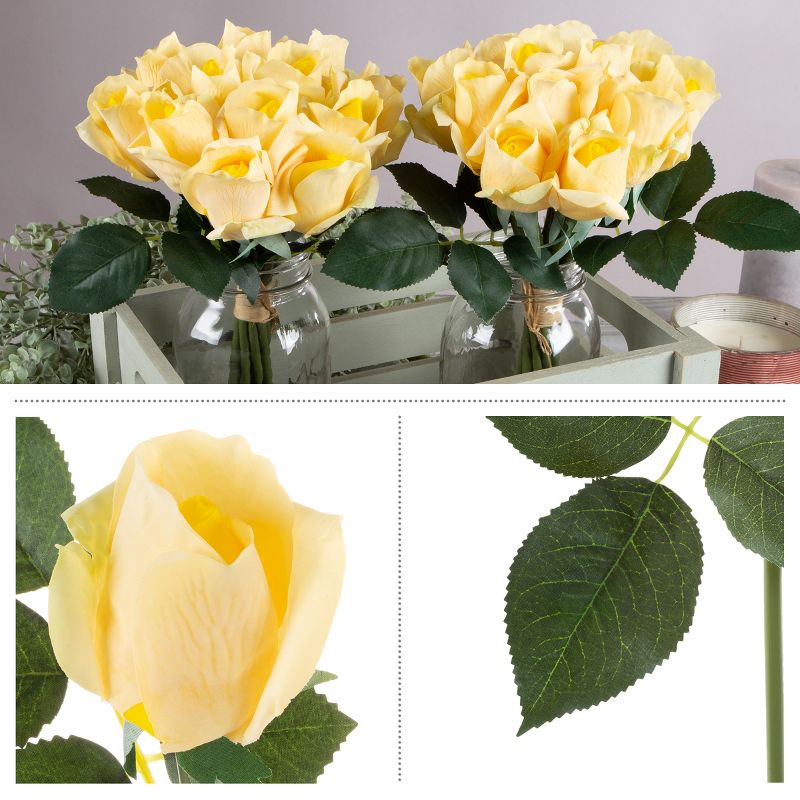 Rose Artificial Flowers - 24Pc Real Touch 11.5-Inch Fake Flower Set with Stems for Home Decor, Wedding, or Bridal/Baby Showers by Pure Garden (Yellow), 2 of 8