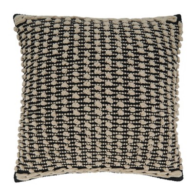 20"x20" Oversize Cotton with Knotted Design Square Throw Pillow Cover Black/White - Saro Lifestyle