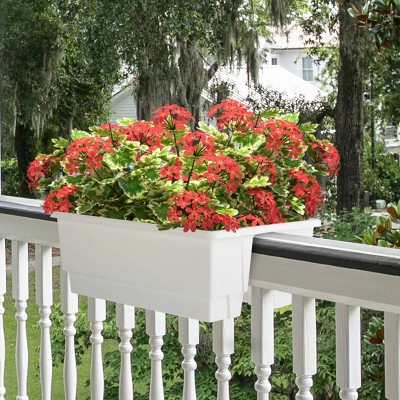 White Plastic Rectangular Railing Planter Box with Drainage Insert