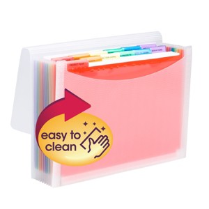 Smead Poly Expanding File, 12 Dividers, Flap and Cord Closure, Letter Size, Wave Pattern Clear with Rainbow Colored Dividers (70723) - 1 of 4