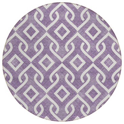 Purple And Ivory Geometric Washable Indoor Outdoor Area Rug