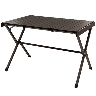 Tangkula Camping Table Roll-Up Aluminum Beach Table W/ Carry Bag for 4-6 Person Folding Table X-shaped Frame Lightweight Patio Table