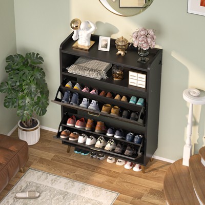 Aheaplus Shoe Storage Cabinet with Motion Sensor Light and Flip Drawers