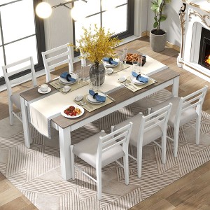 CAVINAS Dining Table Set for 6 Wood Extendable Table with 12" Leaf 2 Drawers 6 Chairs for Kitchen - 1 of 4