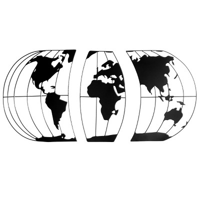 VIP Metal 47 in. Black 3-Piece World Map Wall Art