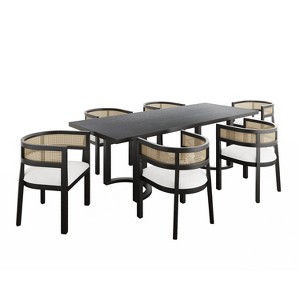 Christopher Knight Home Lythor 7pcs Cane and Rubberwood Upholstered Dining Set - 1 of 4