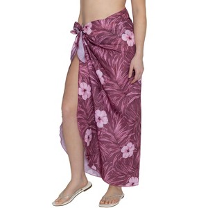 LA LEELA Women's Beach Summer Wrap Swim Sarong Cover Ups One Size Floral Maroon - 1 of 4