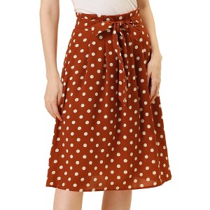 Allegra K Women's Printed Belted Elastic High Waist Vintage A-Line Midi Skirt - 1 of 4