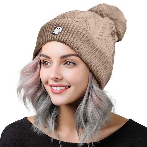 Dalix Heartly Ghost Knit Pom Beanie - image 1 of 4