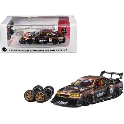Nissan Skyline LB-ER34 "Super Silhouette" RHD #5 Brushed Bronze and Black with Extra Wheels 1/64 Die Cast Model Car by CM Models