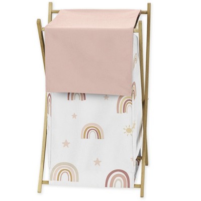 Image of Sweet Jojo Designs Girl Laundry Hamper Boho Rainbow Pink Yellow and White