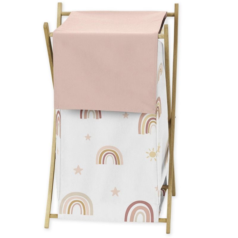 Sweet Jojo Designs Girl Laundry Hamper Boho Rainbow Pink Yellow and White, 1 of 7