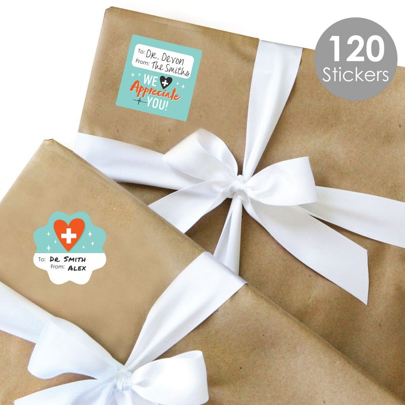 Big Dot of Happiness Thank You Doctors - Assorted Doctor Appreciation Week Gift Tag Labels - To and From Stickers - 12 Sheets - 120 Stickers, 2 of 9