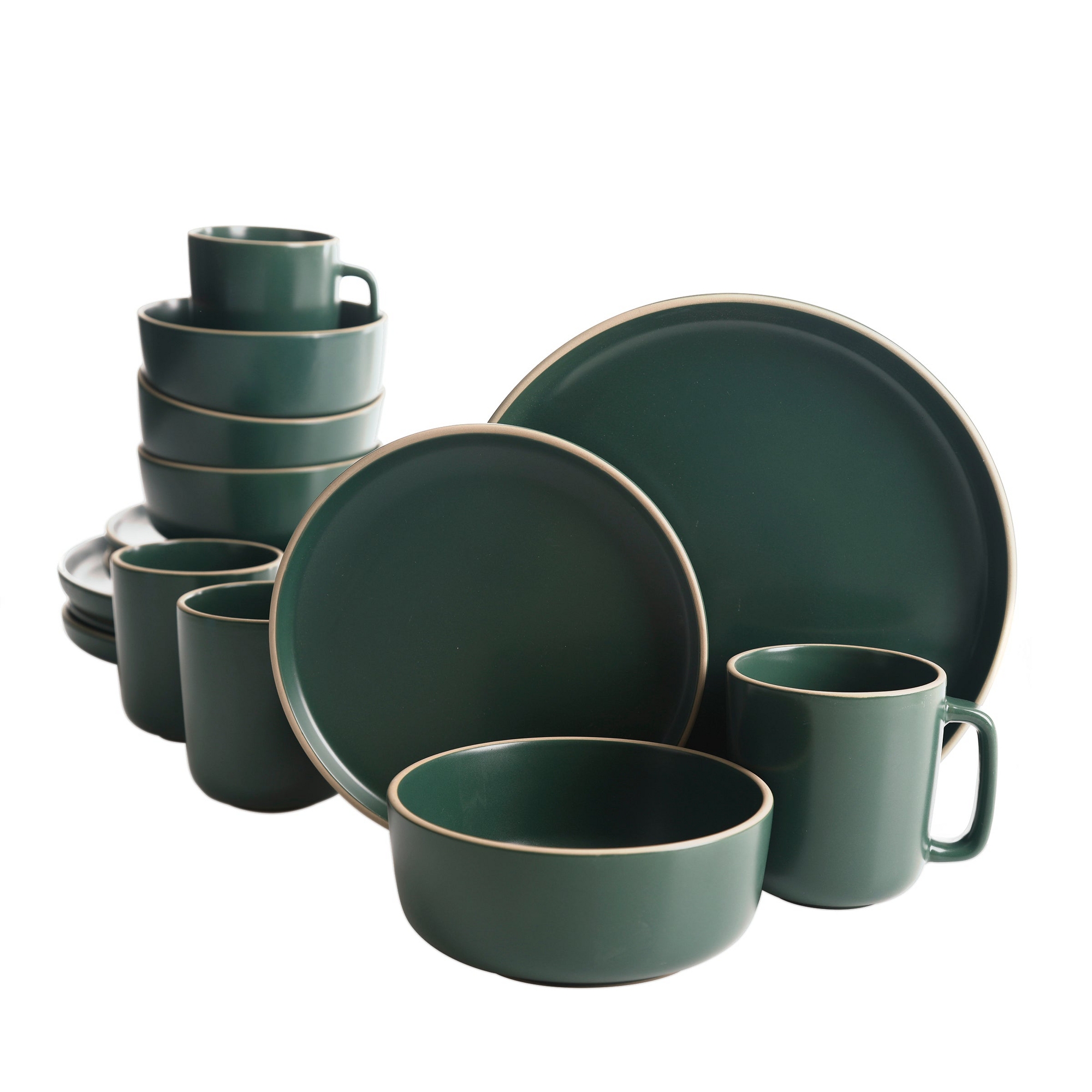 Gibson Home Zuma 16-Piece Round Matte Stoneware Dinnerware Set Green