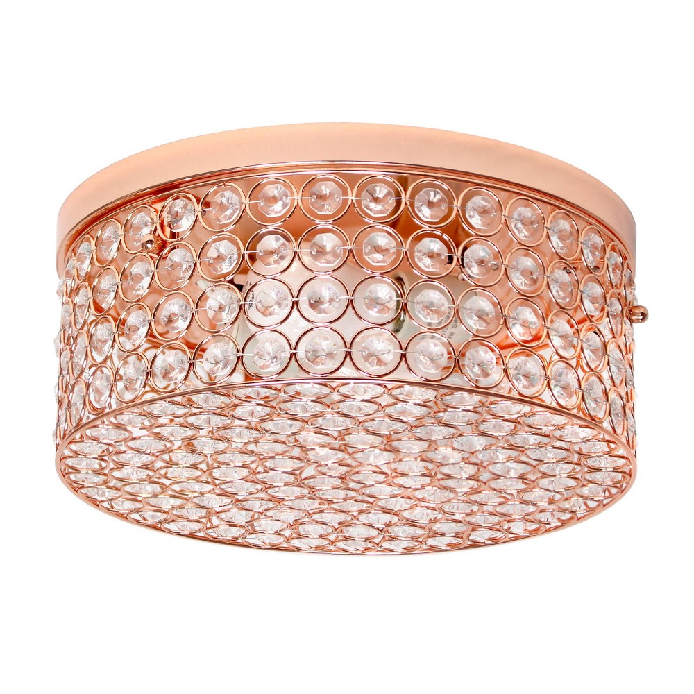 12" Elipse Crystal Flush Mount Ceiling Light, Rose Gold Base & Details - Elegant Designs: UL Listed, 60W