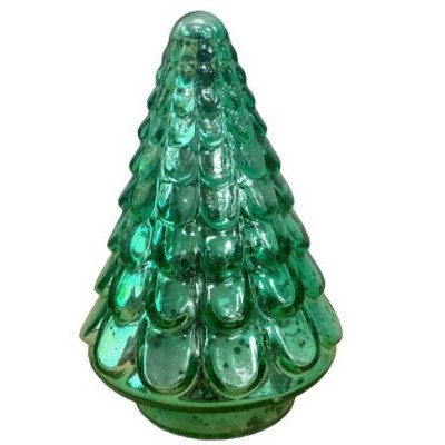 HomeRoots 7" Embossed Green Glass Christmas Tree Sculpture