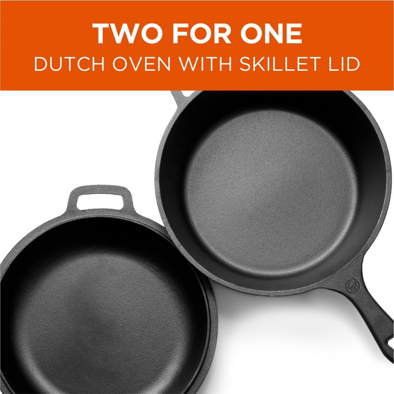 COMMERCIAL CHEF Pre-Seasoned Cast Iron Dutch Oven 3 Quart with Skillet Lid, Black, 5 of 10