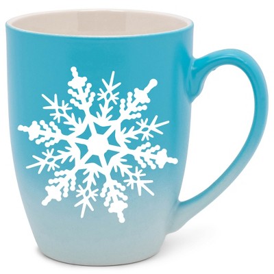 Elanze Designs Snowflake Bold Line Two Toned Ombre Matte Teal and White 12 ounce Ceramic Stoneware Coffee Cup Mug